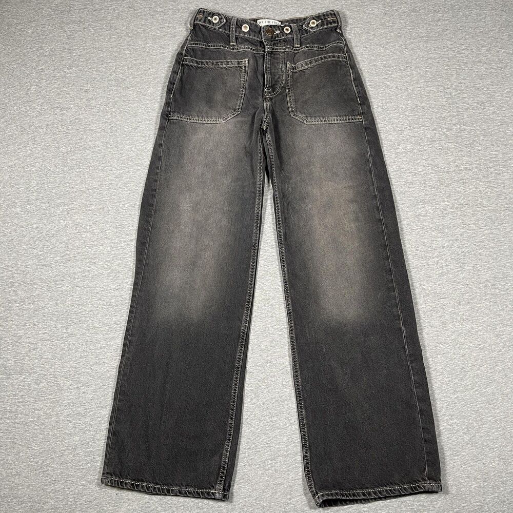 We The Free Wide Leg Jeans Womens 24 Gray Charcoal High Rise Button Fly Denim